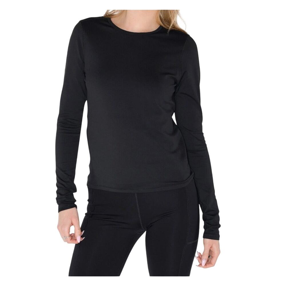 Girlfriend Collective Womens Black Fitted Rouched Side Long Sleeve Tee Size M
